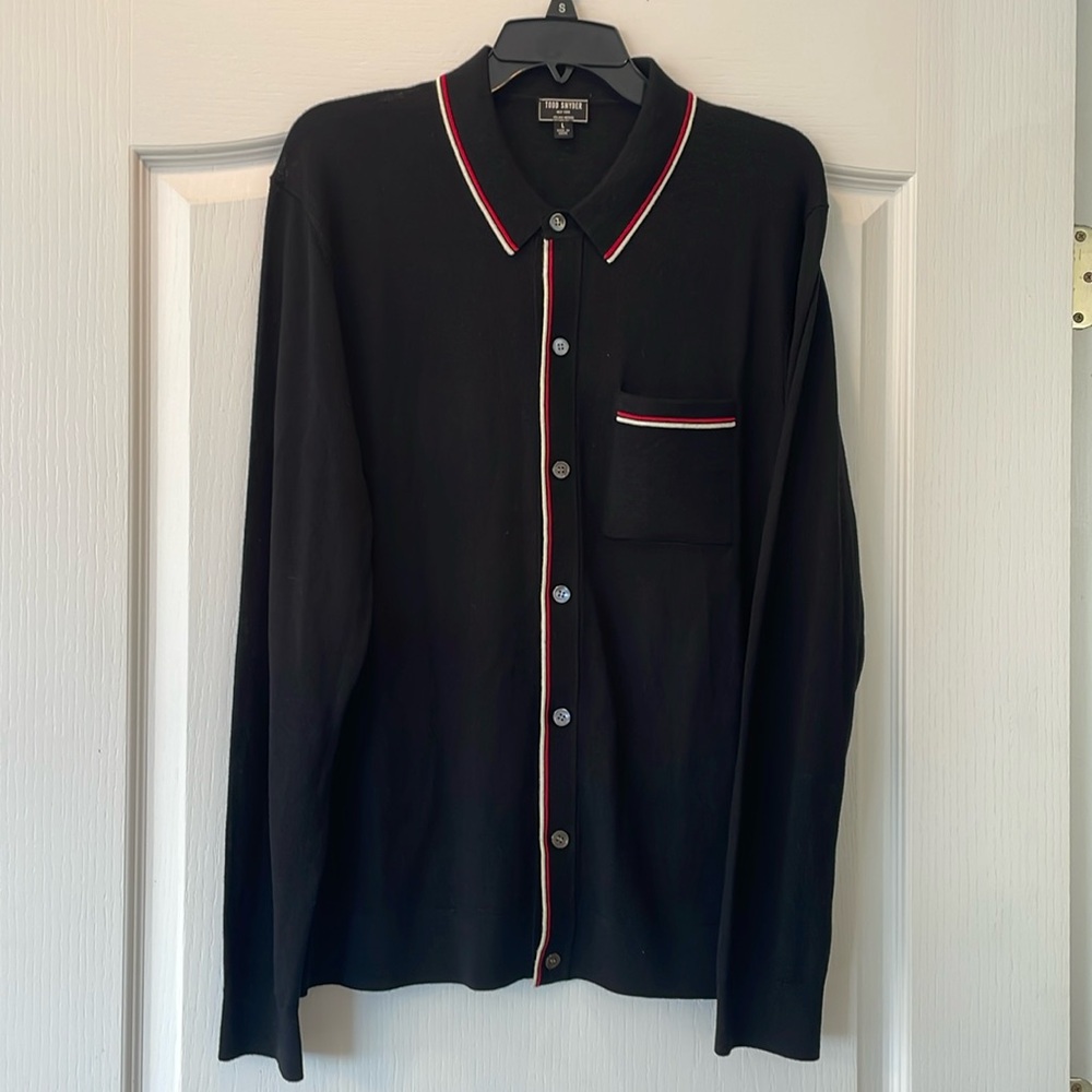 NWOT Todd Snyder Black Merino Tipped Placket Wool Polo